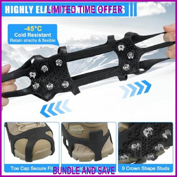 Ice Cleats Snow Grips Traction Spikes Stretchable Rubber Overshoes - Picture 4 of 8